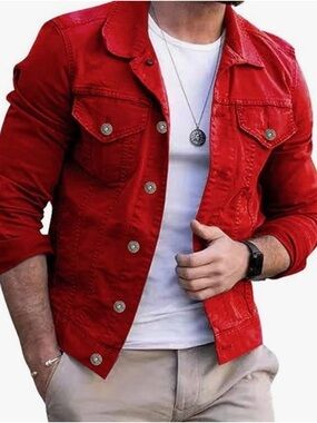 Men's Red Lightweight Denim Shirt Jacket